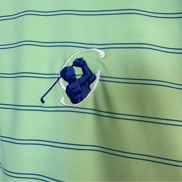FJ FootJoy Mens Golf Polo Green With Blue Stripe Size Large Short Sleeve - Picture 2 of 8